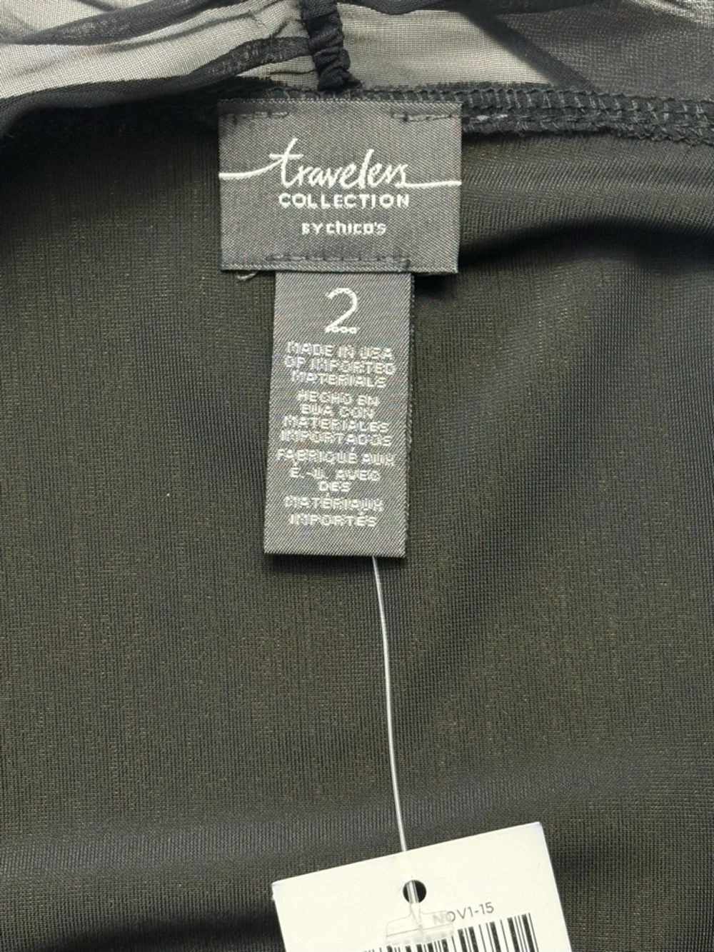 NWT Chicos Travelers Velvet Chiffon Ruffle Trim Jacket Black Size 2 / Large